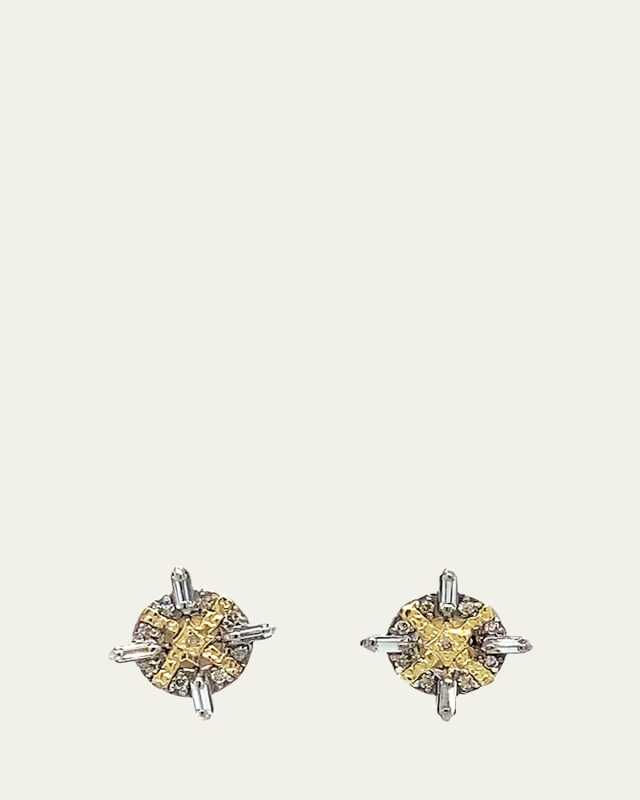 Old World Diamond and Sapphire Baguette Stud Earrings